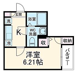 北坂戸ヒルズ 2階1Kの間取り