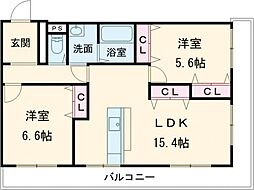 日商岩井国立マンション 7階2LDKの間取り