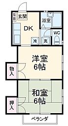 カーサＫ　II 2階2Kの間取り