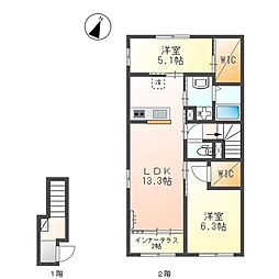 パレス北野 2階2LDKの間取り