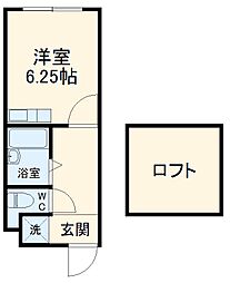 シティハイム大野 2階1Kの間取り