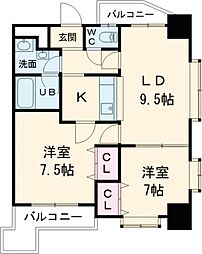 グランドパレスＮＳ−77 4階2LDKの間取り