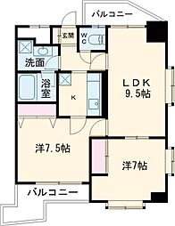 グランドパレスＮＳ−77 5階2LDKの間取り