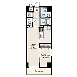 ＧＲＡＮＤＵＫＥ正木 14階1LDKの間取り