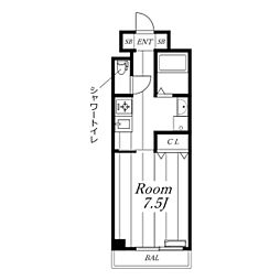 ル・レーヴ向山2 1Kの間取図画像