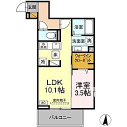 メゾングレイス 1階1LDKの間取り