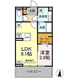 メゾングレイス 2階1LDKの間取り