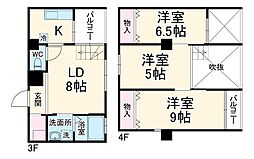 シュシュパルク六条院 3階2SLDKの間取り