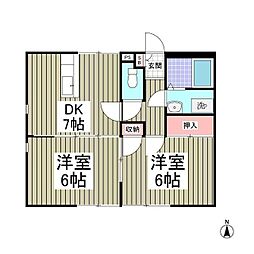 JR上越線 新前橋駅 徒歩35分の賃貸アパート 1階2DKの間取り