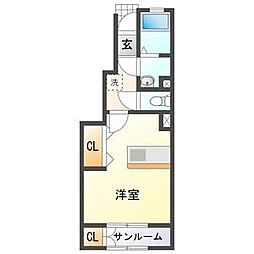 メゾン・ド・モリタIII 1階ワンルームの間取り