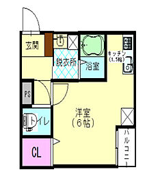 Prevoyance前原中央 1階ワンルームの間取り