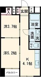 八王子高砂サマリアマンション 2階2Kの間取り