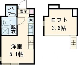 ハーモニーテラス仲宿V 1階ワンルームの間取り