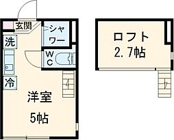 ハーモニーテラス仲宿V 1階ワンルームの間取り