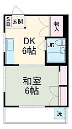 第二鶴見荘 3階1DKの間取り