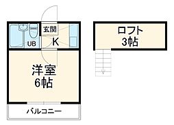 クリアス北坂戸Ａ 2階1Kの間取り