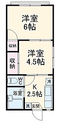 スプリングハイツ 2階2Kの間取り