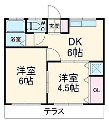 柿の木マンション 2階2DKの間取り
