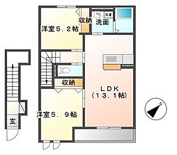 Ｌａ　ｒｅｃｏｌｔｅ（ラ　レコルト） 2階2LDKの間取り