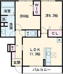 ソレイユ嵯峨野 1階2LDKの間取り
