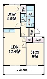 エクセルサンパレス 3階2LDKの間取り