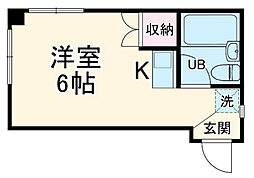 パーシモンハイツ 2階ワンルームの間取り