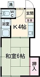 小池ハイム 2階1Kの間取り