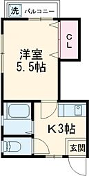 ヴィラ上池 3階1Kの間取り