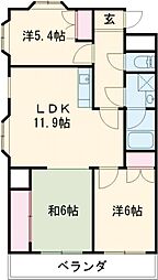 ダイアパレス伊勢崎第二 6階3LDKの間取り
