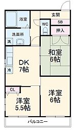シャトーライフ相模原I 3階3DKの間取り