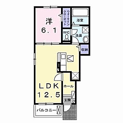 ラピス　リジェール 1階1LDKの間取り