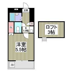 フリーダムＣ棟 2階1Kの間取り
