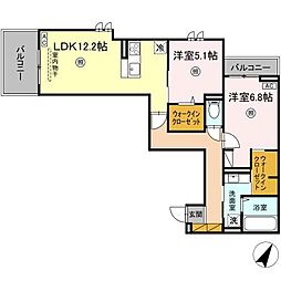 プロスター元山町 3階2LDKの間取り