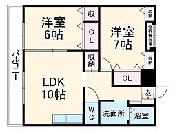 メゾンドピア 1階2LDKの間取り