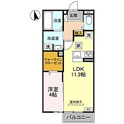 リュミエール太田 2階1LDKの間取り