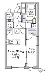アトリオフラッツ日暮里 1階1LDKの間取り