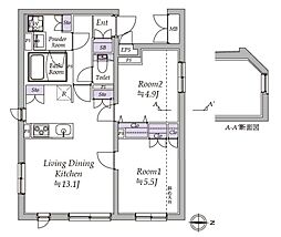 アトリオフラッツ日暮里 5階2LDKの間取り