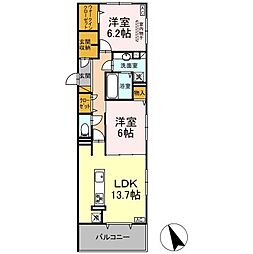 D’s LIEN (ディーズリアン)　D 201 2階2LDKの間取り