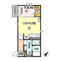 エストレアA 1階1LDKの間取り