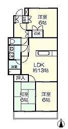サンライズ中瀬 3階3LDKの間取り