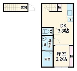 レーベル勝田台 2階1DKの間取り