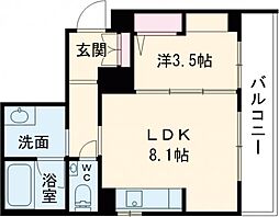 プロキオン大濠 3階1LDKの間取り