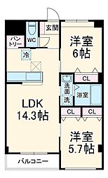 ｓｕｎｓｈｉｎｅ　ｒｅｓｉｄｅｎｃｅ 1階2LDKの間取り