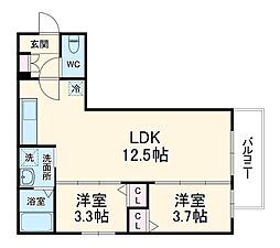 Villa 41 YAMATE SUITA 1階2LDKの間取り