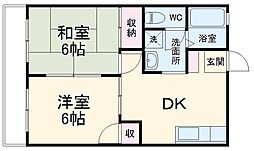 スカイブル梅台 2階2DKの間取り