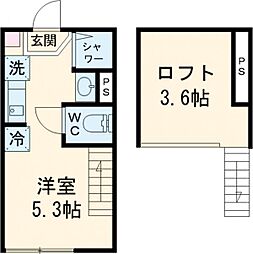 ハーモニーテラス上井草V 1階ワンルームの間取り