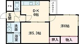 グレース菱屋 2階2DKの間取り
