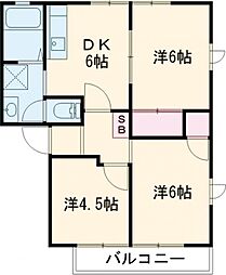 ベルジュールＡ 2階3DKの間取り