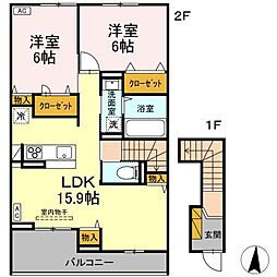 La mer Kou（ラ・メール コウ） 2階2LDKの間取り