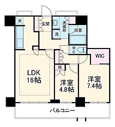 ヴィークタワー名古屋東別院 14階2LDKの間取り